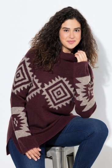Ulla Popken Aztec Pattern Turtleneck Sweater Plum - Puloveri & dukserice - Udobne dukserice, hoodice i pletenina
