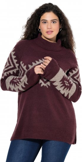 Ulla Popken Aztec Pattern Turtleneck Sweater Plum - Puloveri & dukserice - 