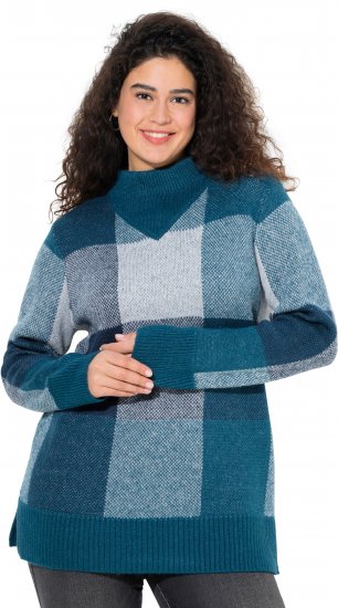 Ulla Popken Grand Check Long Sleeve Sweater Teal - Puloveri & dukserice - 