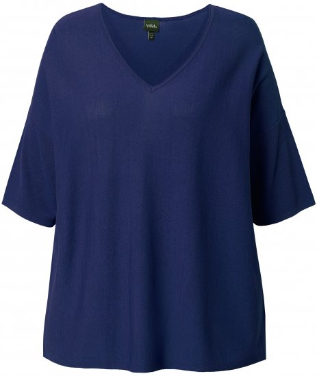 Ulla Popken Oversized 3/4 Sleeve V-Neck Sweater Navy - Puloveri & dukserice - 