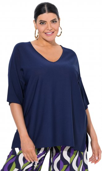 Ulla Popken Oversized 3/4 Sleeve V-Neck Sweater Navy - Puloveri & dukserice - 