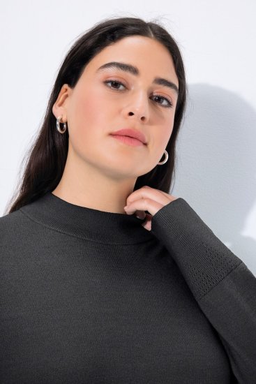 Ulla Popken Long Sleeves Mock Turtleneck Sweater Charcoal Grey Melange - Puloveri & dukserice - Udobne dukserice, hoodice i pletenina