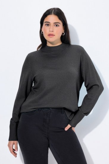 Ulla Popken Long Sleeves Mock Turtleneck Sweater Charcoal Grey Melange - Puloveri & dukserice - Udobne dukserice, hoodice i pletenina