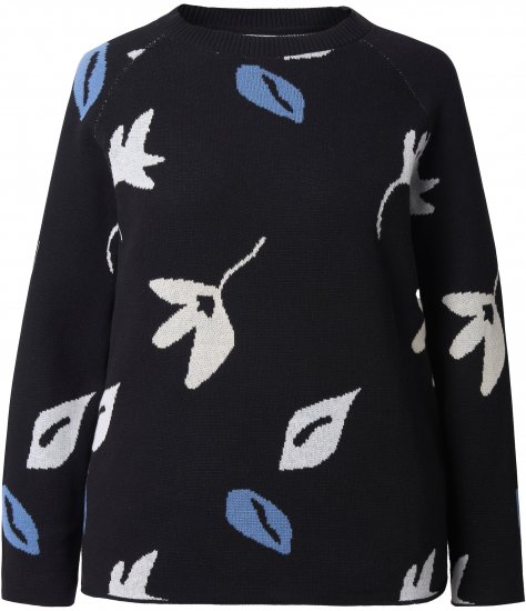 Ulla Popken Eco Cotton Leaf Pattern Long Sleeve Sweater Black - Puloveri & dukserice - 