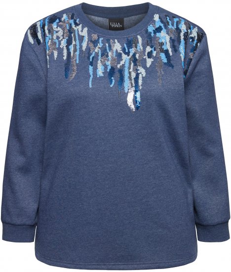 Ulla Popken Sequined Neck Long Sleeve Sweatshirt Ink Blue - Puloveri & dukserice - 