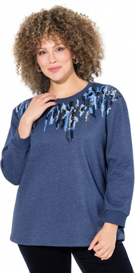 Ulla Popken Sequined Neck Long Sleeve Sweatshirt Ink Blue - Puloveri & dukserice - 
