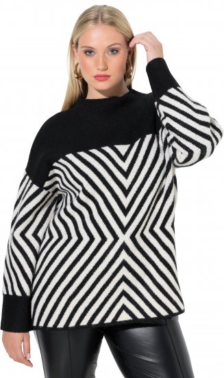 Ulla Popken Graphic Stripe Long Sleeve Turtleneck Sweater Black - Puloveri & dukserice - 