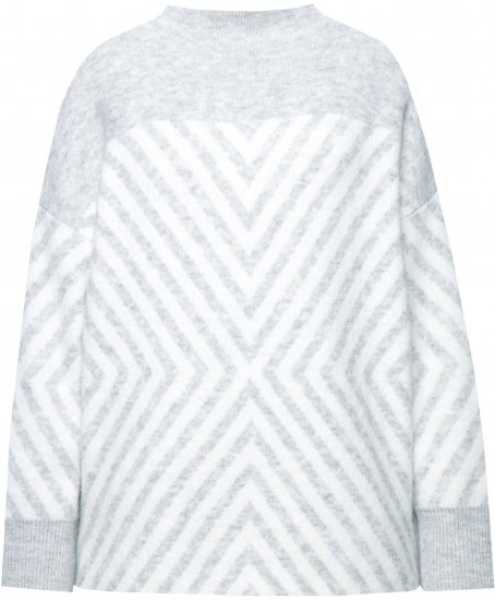 Ulla Popken Graphic Stripe Long Sleeve Turtleneck Sweater Silver Melange - Puloveri & dukserice - 