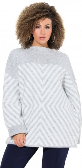 Ulla Popken Graphic Stripe Long Sleeve Turtleneck Sweater Silver Melange - Puloveri & dukserice - 