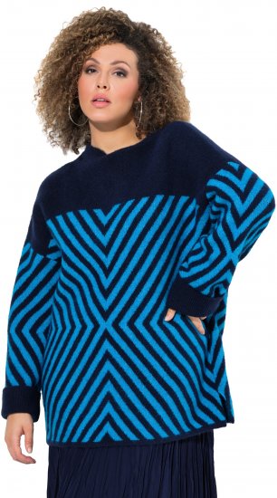 Ulla Popken Graphic Stripe Long Sleeve Turtleneck Sweater Navy - Puloveri & dukserice - 