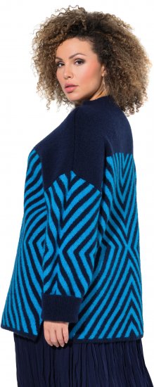 Ulla Popken Graphic Stripe Long Sleeve Turtleneck Sweater Navy - Puloveri & dukserice - 