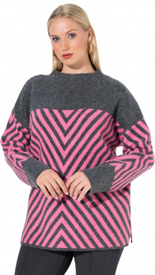Ulla Popken Graphic Stripe Long Sleeve Turtleneck Sweater Flamingo - Puloveri & dukserice - 