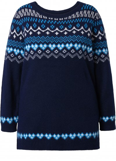 Ulla Popken Norwegian Style Pastel Tone Long Sleeve Sweater Ink Blue - Puloveri & dukserice - 