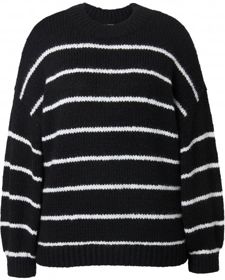Ulla Popken Oversized Striped Balloon Sleeve Sweater Black - Puloveri & dukserice - 