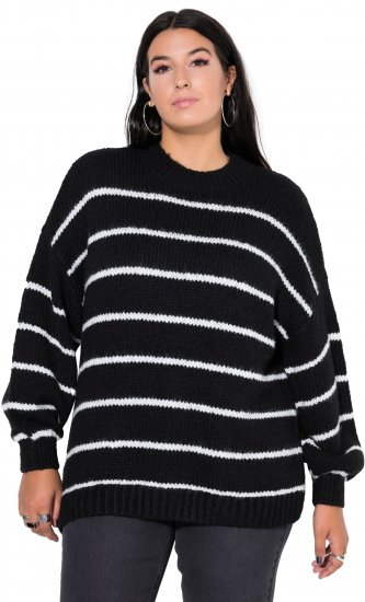 Ulla Popken Oversized Striped Balloon Sleeve Sweater Black - Puloveri & dukserice - 