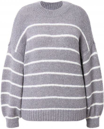 Ulla Popken Oversized Striped Balloon Sleeve Sweater Grey Melange - Puloveri & dukserice - 