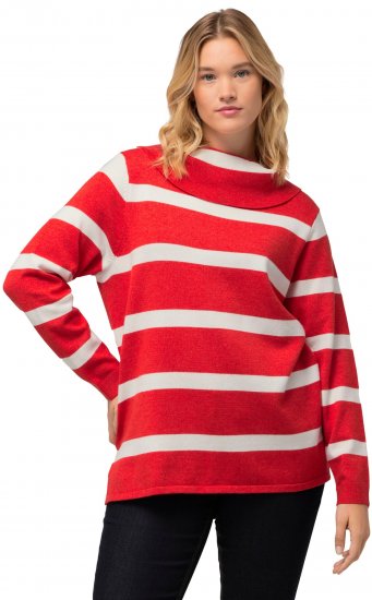 Ulla Popken Stripe Fine Knit Turtleneck Sweater Light Red - Puloveri & dukserice - 
