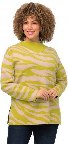 Ulla Popken Zebra Print Mock Turtleneck Long Sleeve Sweater Yellow Green - Puloveri & dukserice - 