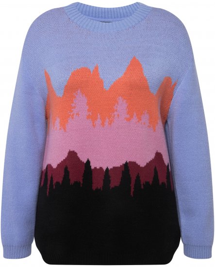 Ulla Popken Long Sleeve Knit Mountain Range Sweater Bright Purple - Puloveri & dukserice - 