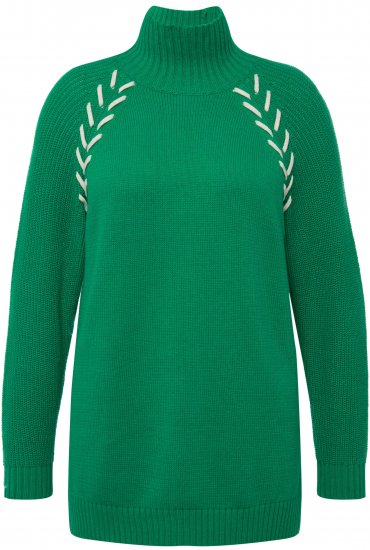 Ulla Popken Contrast Braid Turtleneck Sweater Emerald Green - Puloveri & dukserice - 