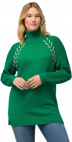 Ulla Popken Contrast Braid Turtleneck Sweater Emerald Green - Puloveri & dukserice - 