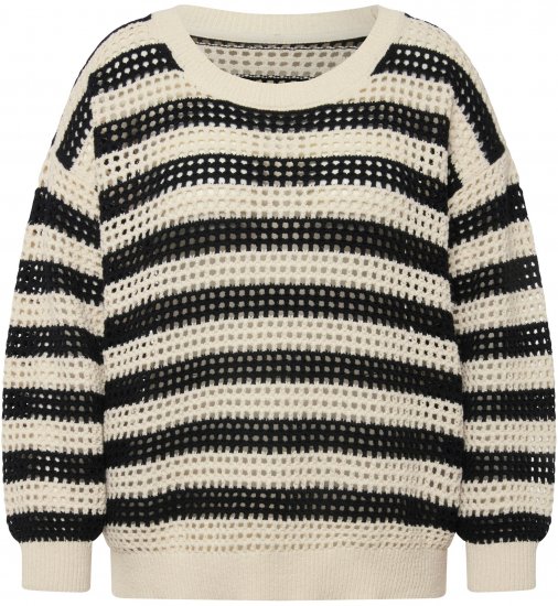 Ulla Popken Striped Long Sleeve Crocheted Sweater Vanilla - Puloveri & dukserice - 