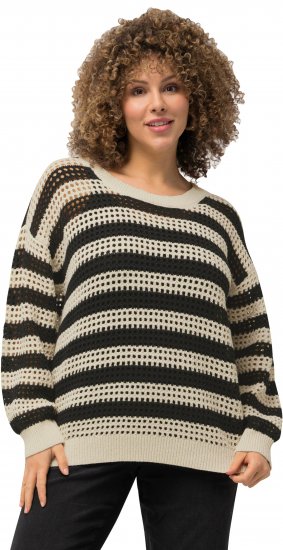 Ulla Popken Striped Long Sleeve Crocheted Sweater Vanilla - Puloveri & dukserice - 