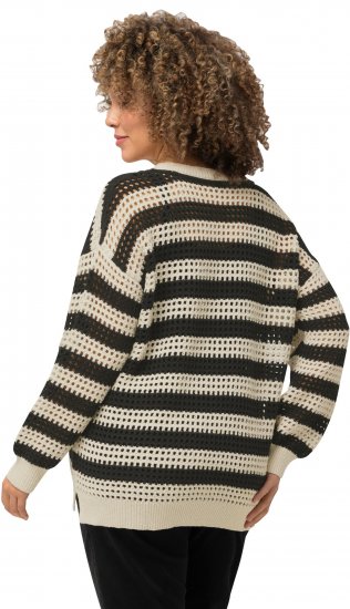 Ulla Popken Striped Long Sleeve Crocheted Sweater Vanilla - Puloveri & dukserice - 