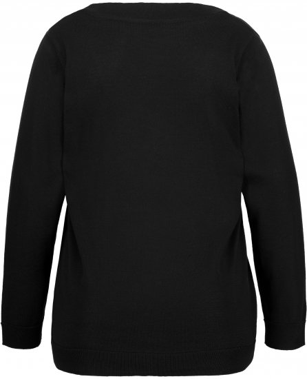 Ulla Popken Soft Fine Knit Pullover V-Neck Sweatshirt Black - Puloveri & dukserice - 