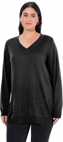 Ulla Popken Soft Fine Knit Pullover V-Neck Sweatshirt Black - Puloveri & dukserice - 