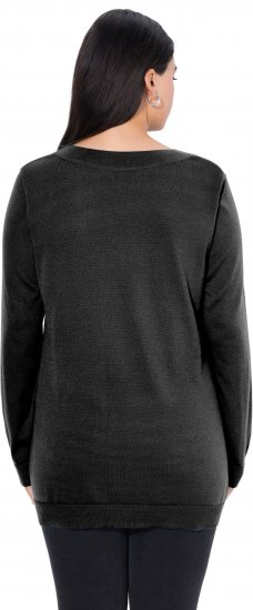 Ulla Popken Soft Fine Knit Pullover V-Neck Sweatshirt Black - Puloveri & dukserice - 