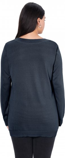 Ulla Popken Soft Fine Knit Pullover V-Neck Sweatshirt Marine - Puloveri & dukserice - 