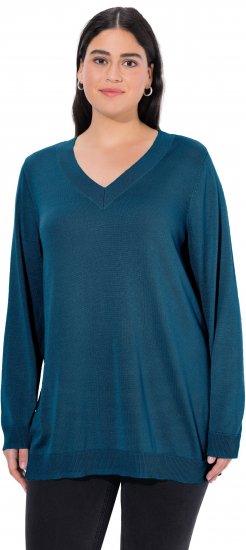 Ulla Popken Casual V-Neck Long Sleeve Sweater Cerulean - Puloveri & dukserice - 