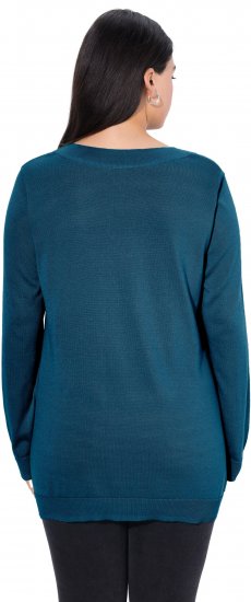 Ulla Popken Soft Fine Knit Pullover V-Neck Sweatshirt Teal - Puloveri & dukserice - 