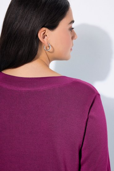 Ulla Popken Soft Fine Knit Pullover V-Neck Sweatshirt Dark Lilac - Puloveri & dukserice - Udobne dukserice, hoodice i pletenina