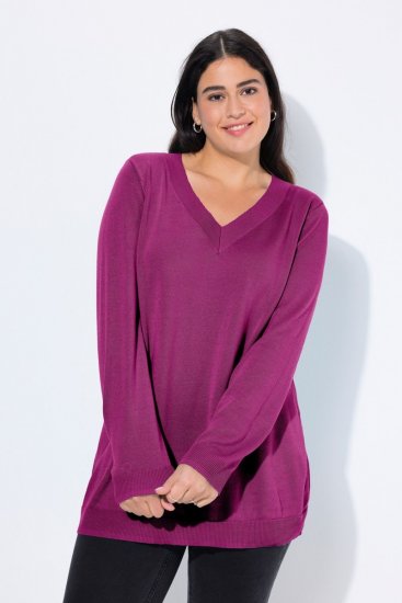Ulla Popken Soft Fine Knit Pullover V-Neck Sweatshirt Dark Lilac - Puloveri & dukserice - Udobne dukserice, hoodice i pletenina