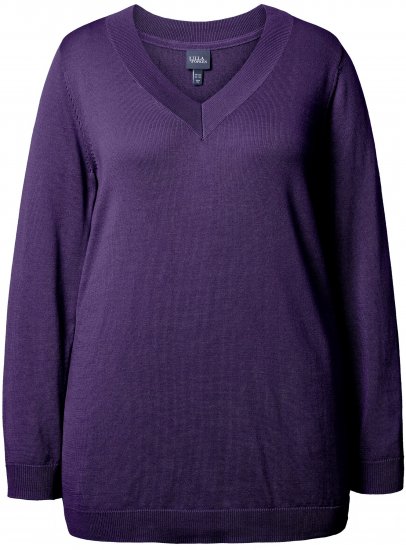 Ulla Popken Casual V-Neck Long Sleeve Sweater Deep Violet - Puloveri & dukserice - 