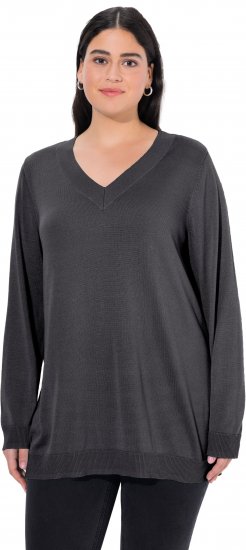 Ulla Popken Casual V-Neck Long Sleeve Sweater Charcoal Grey Melange - Puloveri & dukserice - 