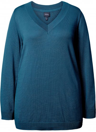 Ulla Popken Casual V-Neck Long Sleeve Sweater Cerulean - Puloveri & dukserice - 