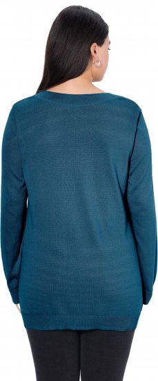Ulla Popken Casual V-Neck Long Sleeve Sweater Cerulean - Puloveri & dukserice - 
