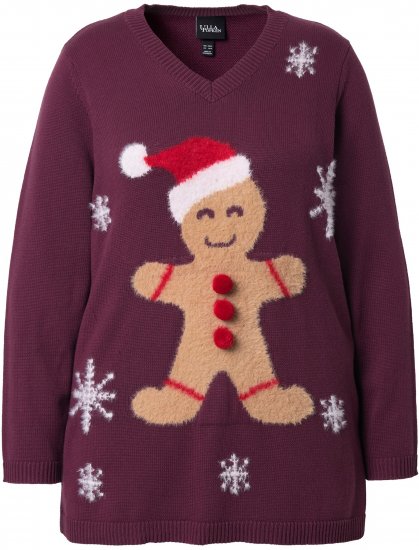Ulla Popken Gingerbread Man Christmas Sweater Dark Wine Red - Puloveri & dukserice - 