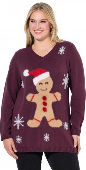 Ulla Popken Gingerbread Man Christmas Sweater Dark Wine Red - Puloveri & dukserice - 