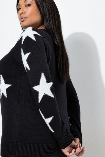 Ulla Popken Glitter Stars Soft Knit Sweater Black - Puloveri & dukserice - Udobne dukserice, hoodice i pletenina