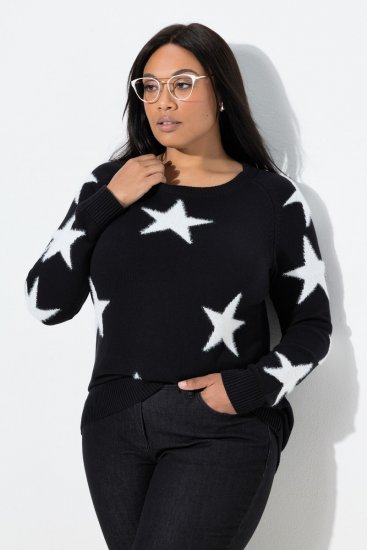 Ulla Popken Glitter Stars Soft Knit Sweater Black - Puloveri & dukserice - Udobne dukserice, hoodice i pletenina
