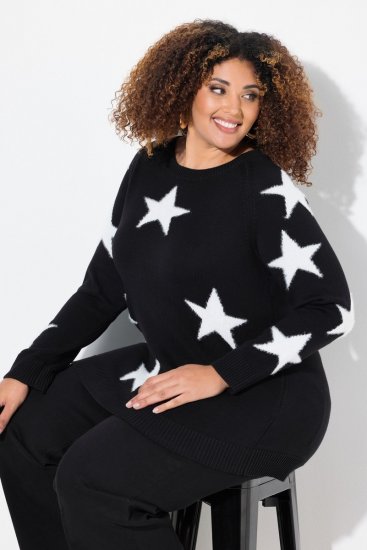 Ulla Popken Glitter Stars Soft Knit Sweater Black - Puloveri & dukserice - Udobne dukserice, hoodice i pletenina