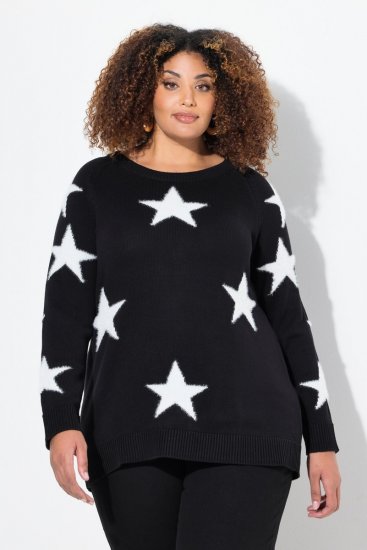 Ulla Popken Glitter Stars Soft Knit Sweater Black - Puloveri & dukserice - Udobne dukserice, hoodice i pletenina