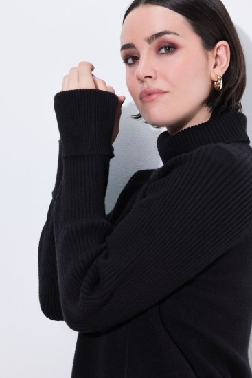 Ulla Popken Turtleneck Sweater with Ribbed Inserts Black - Puloveri & dukserice - Udobne dukserice, hoodice i pletenina