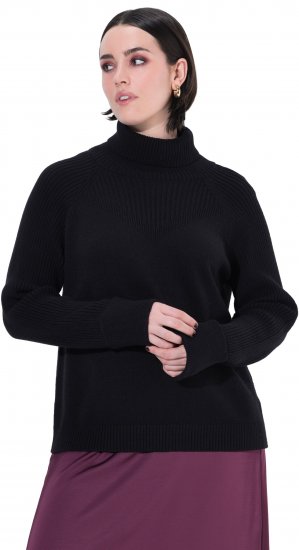 Ulla Popken Turtleneck Sweater with Ribbed Inserts Black - Puloveri & dukserice - 