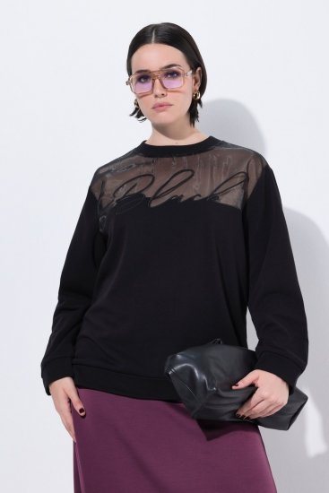 Ulla Popken Tulle Panel Sweatshirt Black - Puloveri & dukserice - Udobne dukserice, hoodice i pletenina