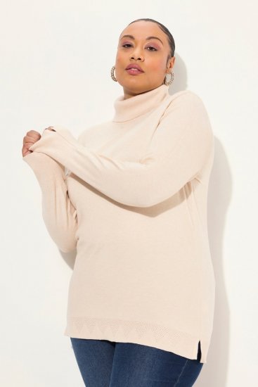 Ulla Popken Turtleneck Ribbed Trim Long Sleeve Sweater Nature Melange - Puloveri & dukserice - Udobne dukserice, hoodice i pletenina